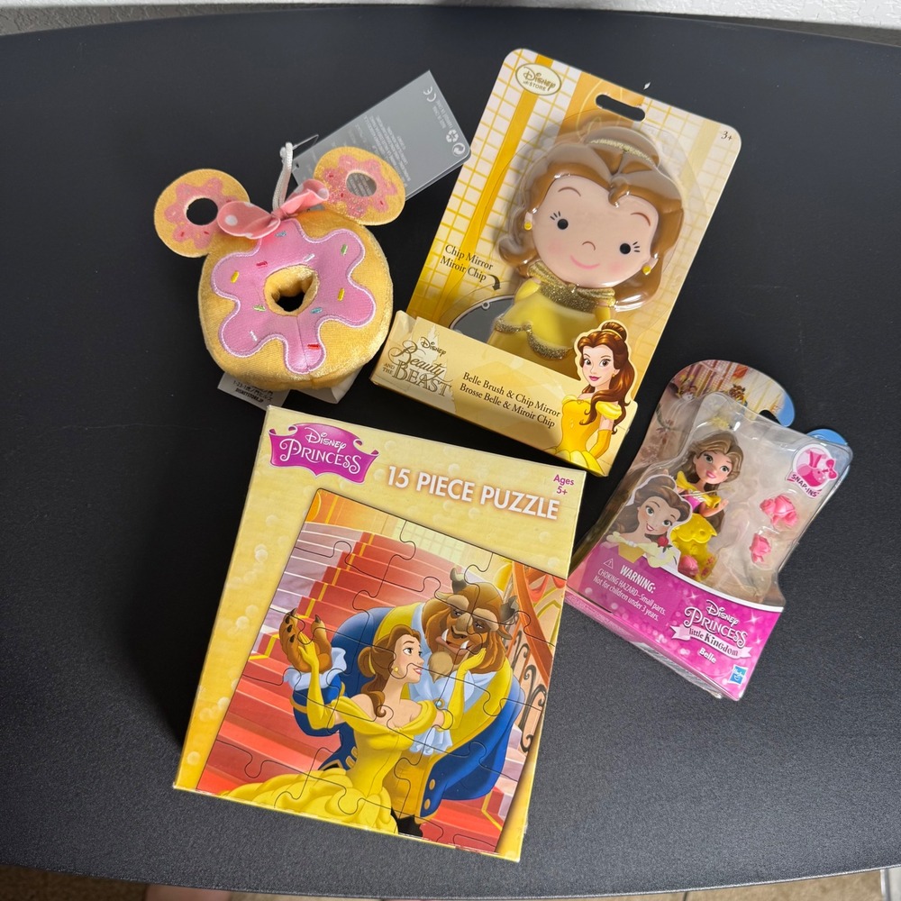 Disney Princess Belle Toy Bundle NIB Doll Puzzle Brush Mirror Mickey Donut Plush
